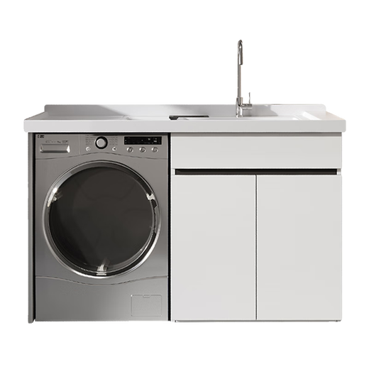 XMSJ定制铝阳台洗衣机柜组合定制滚筒洗衣槽池台带搓板一体洗衣柜伴侣 门店带肥皂架13063左盆雪域