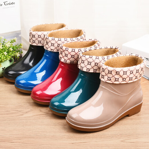 Aolie Regenstiefel für Frauen mit niedriger Zylinder Nicht-Schlupf-Modeküche Frauen Regenstiefel Kurzzylinder modische Wasserschuhe Rindfleisch Sehnen Sohle Kleidung resistente Regenstiefel rot (Einzelschuhe) 38
