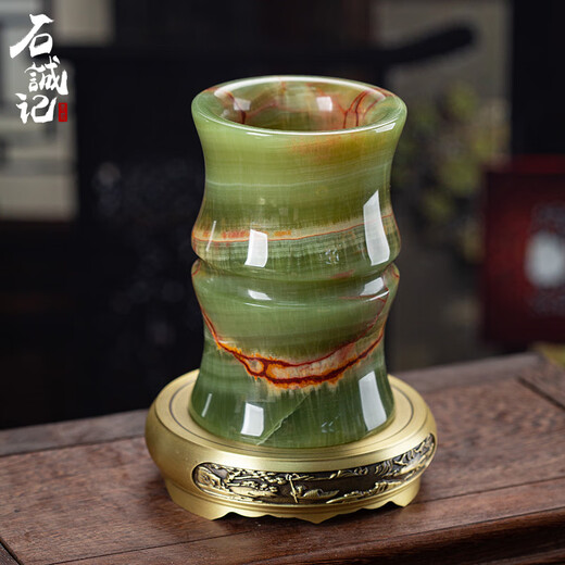 Biyun großer Pinselstifthalter Ornamente Retro Dekorativen Geschenk Chinesischer Stil Kreativer personalisierter Anpassungsspot Bambus Gelenkflasche Stifthalter mit Messingbasis B12806