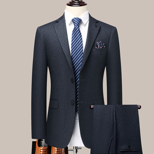 Charge High-End-Anzug Herbst und Winter neuer koreanischer Stil Slim Fit Zwei-Tiefe Business Casual Professional Anzug Jacke 2603 Blaue Streifen [zwei Schnallen und mittlere Schlitze] S 165/46 Größe [Empfohlen 105-120 Jin [Jin gleich 0,5 kg]]]