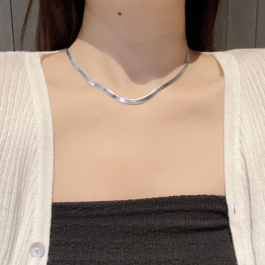 Liuwan ins cold style European and American snake bone chain gold necklace trendy female internet celebrity French blade imitation gold neck chain clavicle chain 925 silver plain silver (40+5cm)