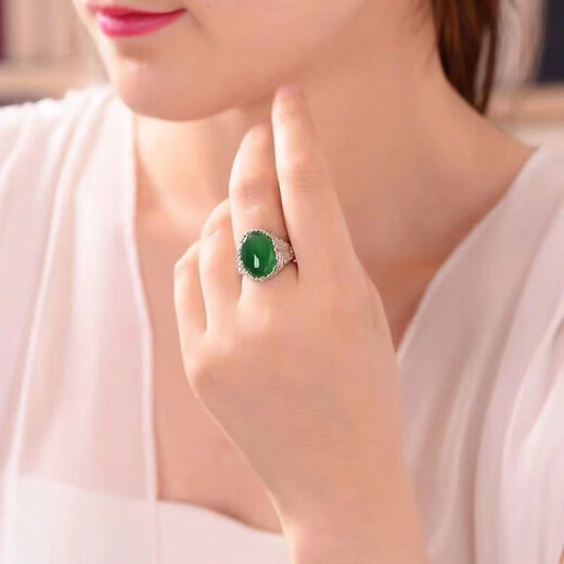 Mi Yan S999 Silver Ring Women's Chrysoprase Agate Fashionable Silver Open Ring as a Gift for Mom 999 Silver Jade Ring About 3 Grams
