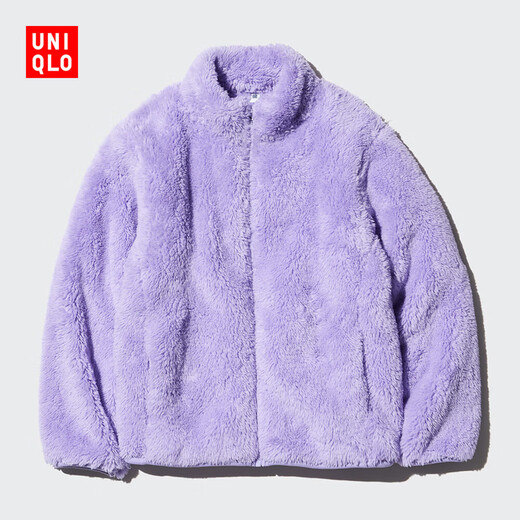 Uniqlo children's clothing boys and girls long velvet polar fleece zipper jacket long-sleeved jacket 469366 72 blue purple 140
