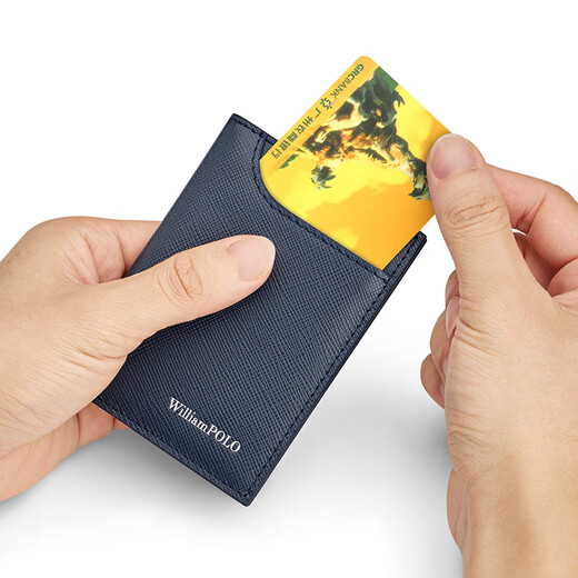 Williampolo Kaiser Paul Exquisite Small Card Bag für Männer mit echtem Leder -Führerschein für Führerschein Kartenschublade Vatertagsgeschenk für Papa Blue Cross Muster