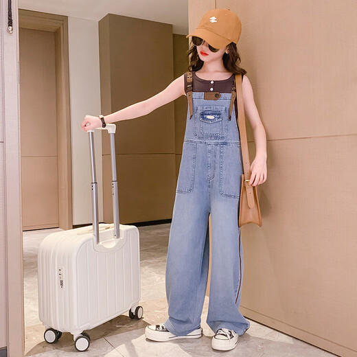 Girls denim overalls 2025 new children's fashionable autumn clothes Korean version of street big children's suspender pants overalls 160
