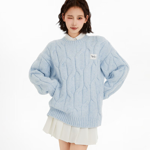 Yi Shangmei blue sweater women's autumn and winter 2025 new lazy style sweater casual outer wear thickened loose round neck top