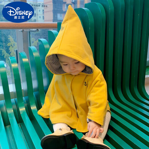 Disney baby windproof jacket for boys and girls, shawl and quilt, baby western-style cape and cloak for outdoor wind protection in spring, autumn and winter, yellow, double layer plus velvet, autumn and winter style, reference 15 degrees below 100 size, length of about 37cm, reference 0-18 months, large size recommended
