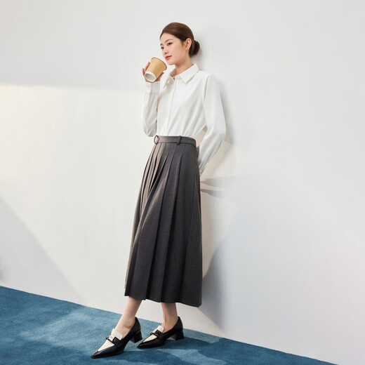 IEF/Aiyifu 2025 new autumn Korean version simple commuting temperament right shoulder casual versatile shirt top white L