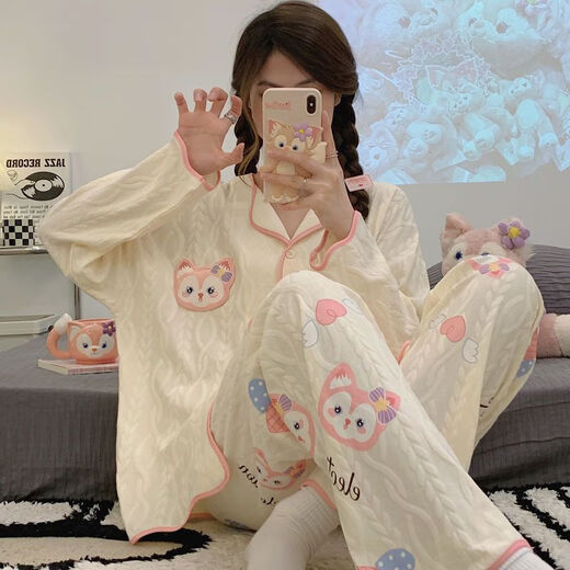 Xuanmulin style pajamas for women in spring and autumn cardigan long sleeves sweet cartoon loose plus size princess style thin home clothes 9207 Dingdang Cat M Recommended 80-100Jin [Jin equals 0.5 kg]