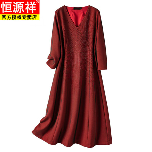 Hengyuanxiang October grandma's elegant evening dress m mother's wedding banquet outfit 25 autumn and winter hot diamond red dignified and atmospheric large size burgundy young and noble 4XL 165-180Jin Jin is equal to 0.5 kg