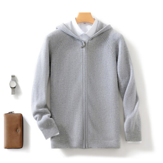 Hengyuanxiang Men's Wool Sweater Hooded Cardigan Solid Color Casual Sweater Hoodie Long Sleeve Zipper Plush Jacket Knitted Jacket Style Blue 3XL