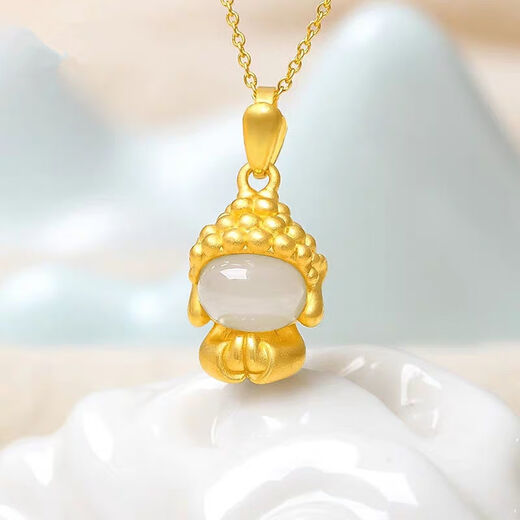 Holy glass gold inlaid with jade and Hetian jade gold peace buckle pendant 18K color gold fox necklace 2021 new style for girlfriend Jasper fox necklace