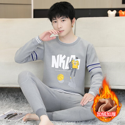 柏乐迪男孩保暖内衣套装初中学生加绒加厚棉毛衫青少年大童冬季秋衣秋裤 683卡其（上衣+裤子）加绒加厚 180 3XL 135-150斤左右