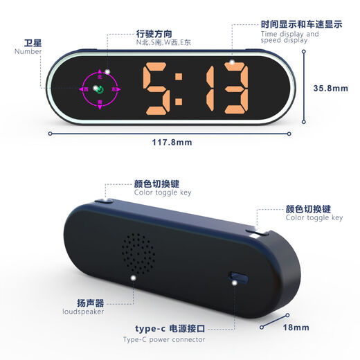 New HUD head-up display, colorful electronic dog safety warning device, time, speed, Beidou GPS, standard model, monochrome