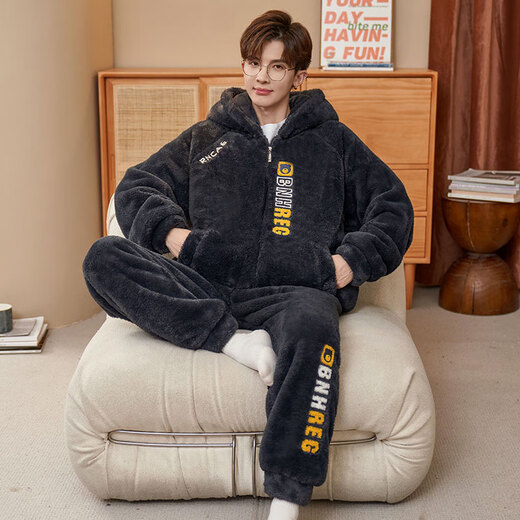 NO DIE Pajamas Men's Coral Velvet Winter Thickened Velvet 2025 New Youth Large Size Autumn and Winter Home Clothing for Boys 829 Buttons