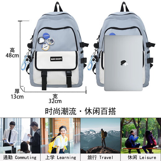 Sac à dos de Langfei pour sac à dos masculin pour les élèves du collège et les collèges du secondaire Sac école grande capacité pour femmes de voyage Business ordinateur portable bleu grande taille + pendentif + badge aléatoire