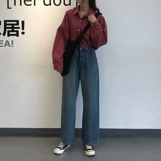 
Mannaxuan's new summer high-waist straight nine-point jeans for women's bf Korean version large size loose retro versatile dad wide-leg pants light blue 9923 single size collection and purchase priority delivery