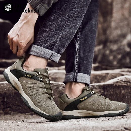 JACK WOKEKNSN Wolf Claw Cloud Outdoor Mountaineering Shoes Men's Waterproof Anti-Slip Casual Mountain Climbing Summer Desert Sports Hiking Shoes Khaki 40