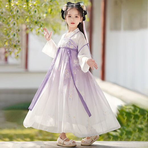 
Aibaoshi children's Hanfu girls summer ancient costume dress thin Chinese style girls children's day gift performance costume Canglan purple S692 140 size [suggested height 130-140cm]