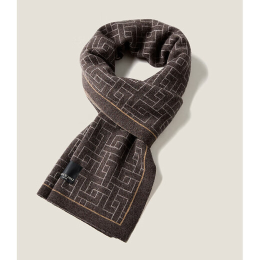 JIUMU men's scarf new autumn and winter versatile thickened warm scarf as a gift for boyfriend, coffee color