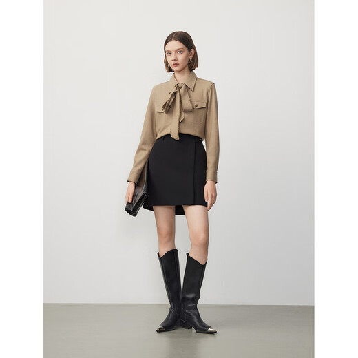 Langzi pure wool design detachable streamer shirt top winter new long-sleeved commuter shirt light beige 2XL