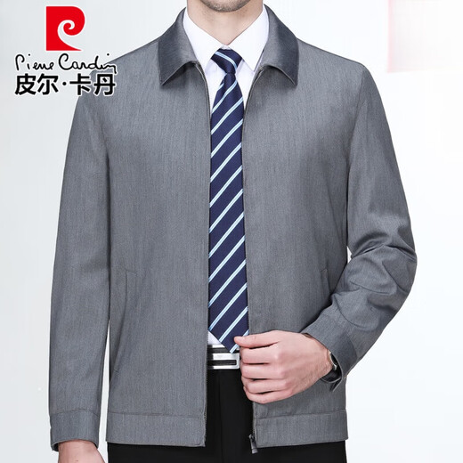 Pierre Cardin Jacket Men's Middle-aged Spring and Autumn Thin Jacket Middle-aged Dad's Wear Executive Lapel Jacket Wool Top 209 Style Beige 170/M Size Recommended 110-125 Jin Jin equals 0.5 kg