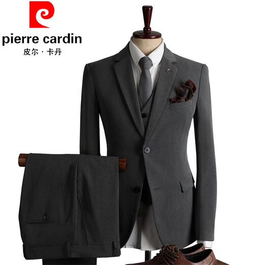 Pierre Cardin spring and autumn suit men's business casual versatile slim formal wear trendy groomsmen wedding suit dress black single button (suit + trousers) L 50 (113123Jin Jin equals 0.5 kg)