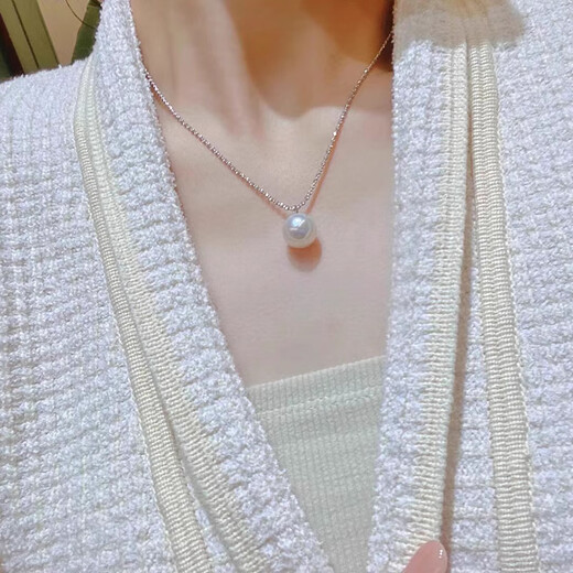 Qiongruige internet celebrity necklace, Australian white with platinum Japanese adjustable necklace, simple high-end model, 13-14mm Australian white basic flawless K gold chain