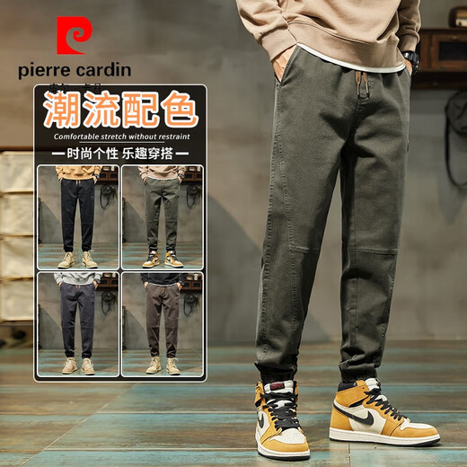 Pierre cardin autumn casual pants for men 2025 new style trendy tying loose thickened sports work pants for men spring and autumn style plus velvet 689 camel + 689 black XL 130-150Jin [Jin equals 0.5 kg]