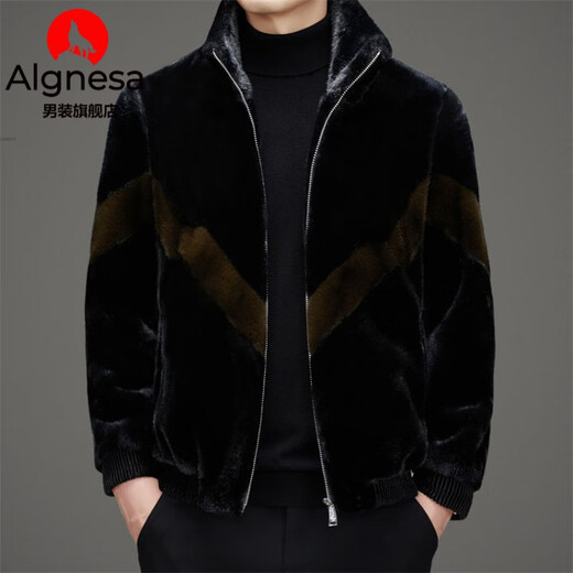Aignesa Light Luxury Golden Mink Fur Chaqueta Menor de hombres Otoño e invierno Agrupación corta engrosado Cálido de invierno Chaqueta para hombres Negro 2xl