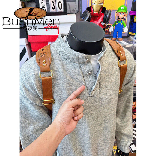 Bushman American retro Henry V-neck sweater for men, autumn and winter loose lazy style sweater cleanfit with long sleeves inside, light gray, upgraded style, 90% of buyers choose 2XL