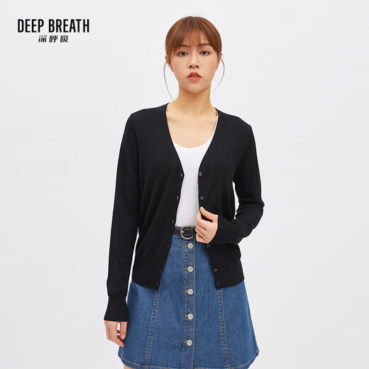 Respiración profunda respiración profunda para mujer lavable lana pura cárdigan a400298 negro s (tamaño 2)