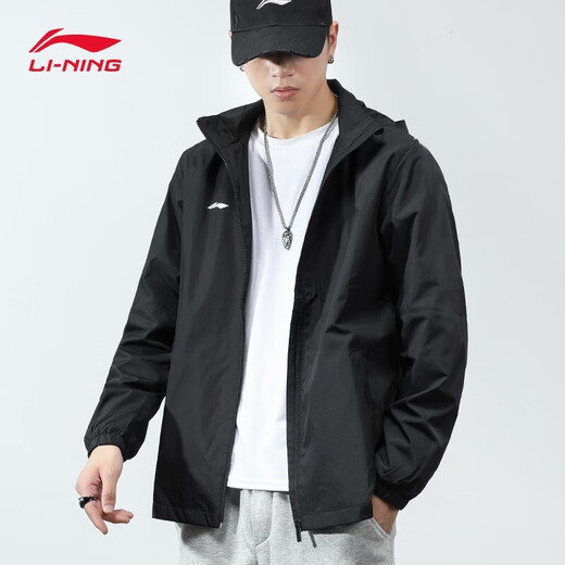 Li Ning (LI-NING) Jacket Men's Spring and Autumn Windbreaker Jacket Women's Outdoor Water-Repellent Charge Sportswear Warm Windproof Breathable Top Classic Black L