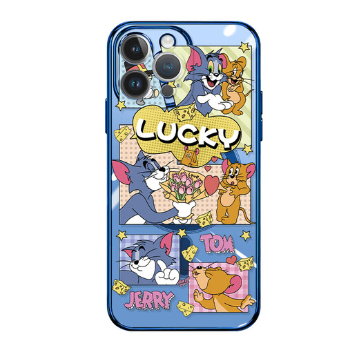 Neue Katzen- und Maus-Apfel-Magnet-Telefonhülle transparent Ultra dünne Silikon Weichschale Magsafe Wireless Ladekarton Spaß Lucky Tom Jerry Geeignet für Männer und Frauen [elektro-plattiertem Magnetisch Blau] Tom 1-MF673y iPhone14