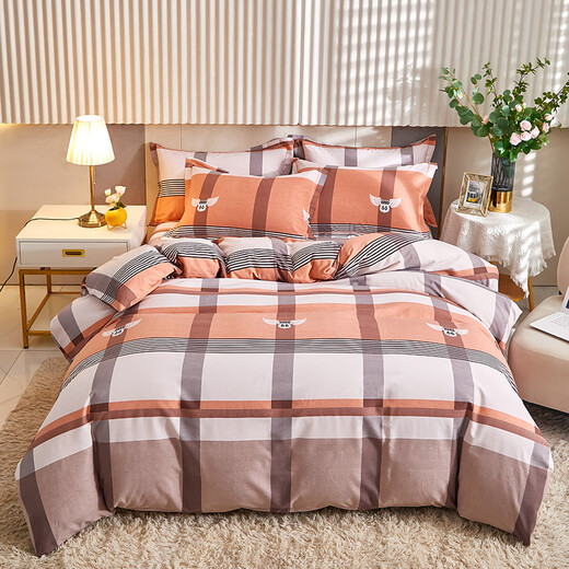 Zongji four-piece set of pure cotton 100% thickened single and double bed sheet quilt cover student children's bed fitted sheet three-piece set Dariya Khaki 1.2 meter bed sheet three-piece quilt cover 1.5X2.0