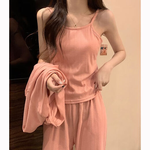 
Catman four-season pajamas for women pure cotton 2025 new pure and sweet style with chest pad simple blue three-piece set 831 mist blue chest pad removable XL Recommended 110-125Jin [Jin equals 0.5 kg]
