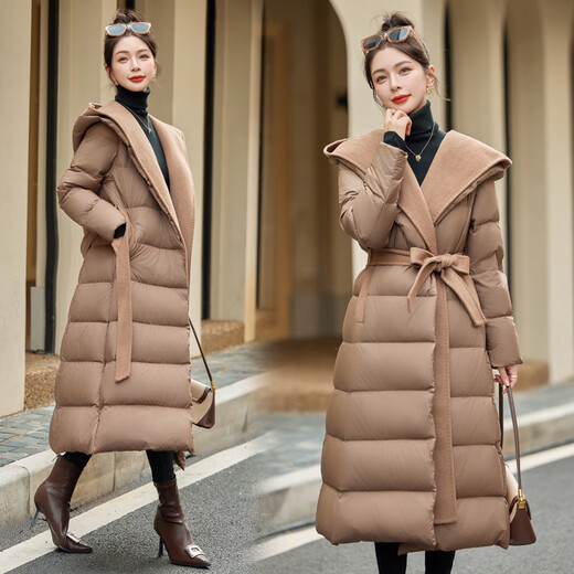 MARKYINXIANG高级感可脱卸羊绒羽绒服2025冬季新款90白鸭绒外套大码保暖羽绒衣 卡其 YJLY1396A L