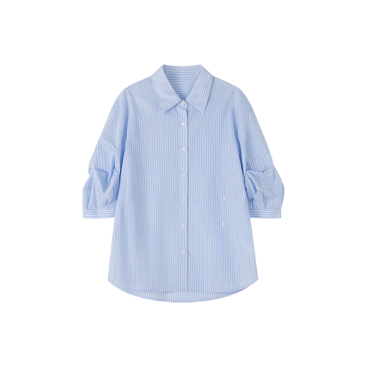 Mohan Yimei striped shirt 2025 summer new style French style age-reducing design loose niche shirt for women blue striped M