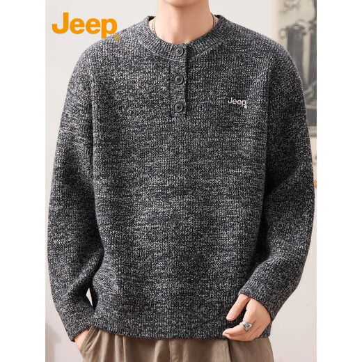 JEEP Jeep Casual Sweater Men's 2025 Autumn and Winter Henley Neck Sweater Trendy Brand Loose Sweater Men 25005 Light Gray Jeep Official M_90-110Jin Jin is equal to 0.5 kg