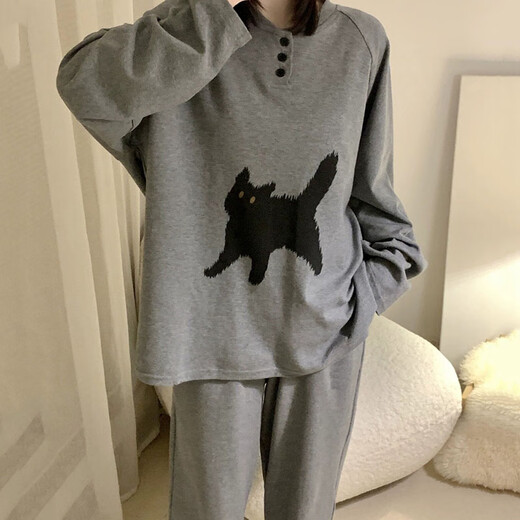 Ershanji Home Pajamas Round Neck Long Sleeve Pajamas Four Seasons New Outerwear Set Home Clothes Couple Pajamas Gray No. 2 One Size 80-125 Jin Jin equals 0.5 kg