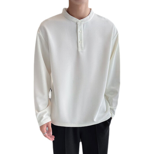 AX Armani Henry Collar White Sweatshirt Men's Spring and Autumn Texture Autumn Top Light Mature Style Long Sleeve T-shirt gam-6438 Stand Collar Long Sleeve Sweatshirt Desert Color M Weight 120Jin Jin is equal to within 0.5 kg