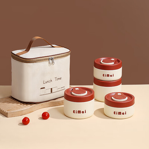 Insulated bowl, take-out vacuum insulated lunch box for office workers, small capacity mini stainless steel soup bowl with lid, student soup box, parchment color - large size 680ml 304 vacuum insulated