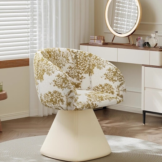 Menile Bedroom Light Luxury Makeup Chair Nordic Makeup Stool Rotating Backrest Dressing Table Stool Home Dressing Stool Chair Bayberry Tree Pattern-Jacquard Velvet
