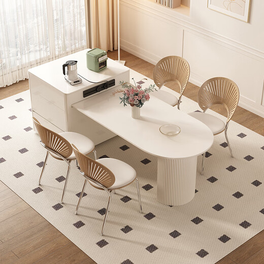 Paschaman Esstisch Rock-Pan Island Esstisch Integrierter Nordic Creme Stil kleine Wohnung Einziehbares Multifunktions-Haushalt 1052y 2,15-2,6 Meter Teleskop-Esstisch + 4 Essstühle (1047) Designer neues Modell des Designers des Designers