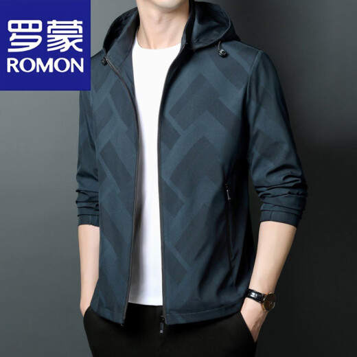 罗蒙（ROMON）冲锋衣外套男士潮流可拆卸帽上衣春秋季新款运动商务休闲夹克男装 K12127黑色 2XL 推荐【141-160斤】
