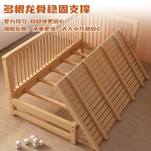 Jiaomei beech children's spliced bed newborn baby widened bedside solid wood seamless splicing large bed extra bed flat bed three-sided guardrail (log) 9cm coconut palm mattress + latex 180x60cm