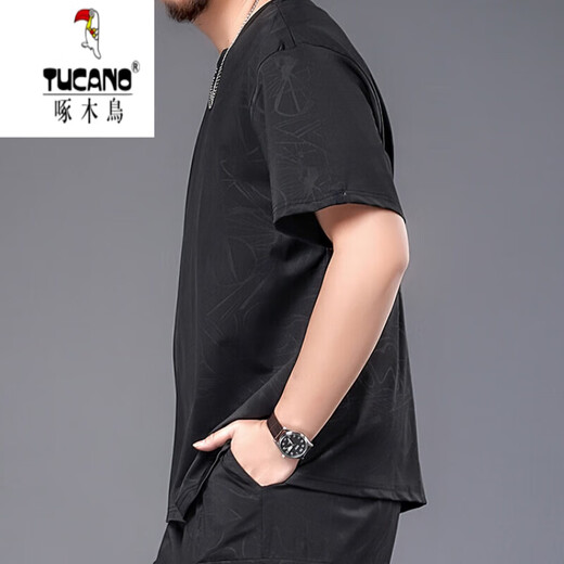 Carpintero (tucano) camiseta de seda de hielo de gran tamaño Fat hombre de manga corta para hombres nuevos tierras sueltas más grasas más grasas de ropa seca rápida más grande