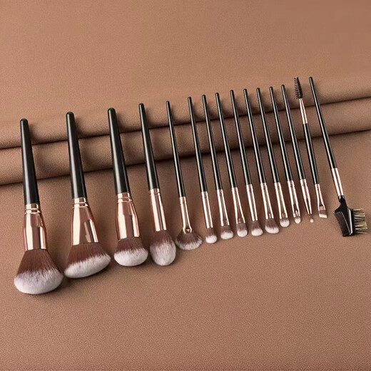 Portable makeup brush set 15 pcs for beginners eye shadow brush foundation brush beauty tools complete set of blush brush set 15 pcs black rose gold + brush bag 15 pcs black