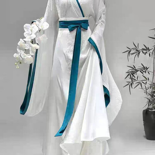 
Chinese style Hanfu women's ancient costume Ming style cross-neck waist skirt made of Wei and Jin dynasties ancient style white great appreciation fairy spring white L