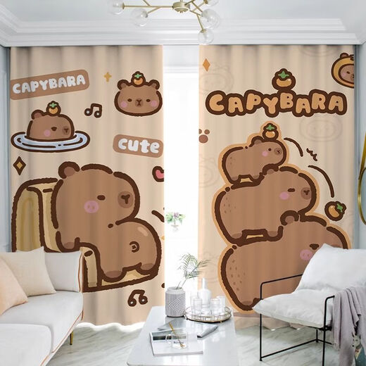 Yingtang Kapibala Bett Vorhang Capybara benutzerdefinierte Vorhänge Blackout Schlafzimmer Neue Stil Kinderzimmer Bucht Fenster Thermalisolierung Partition Vorhang 5 (12173) Hakenmodell 1,5 m breit 1 Stück/Höhenanpassung Bitte beachten Sie bitte